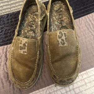 Brown Slip-On Loafers with Leopard Accents